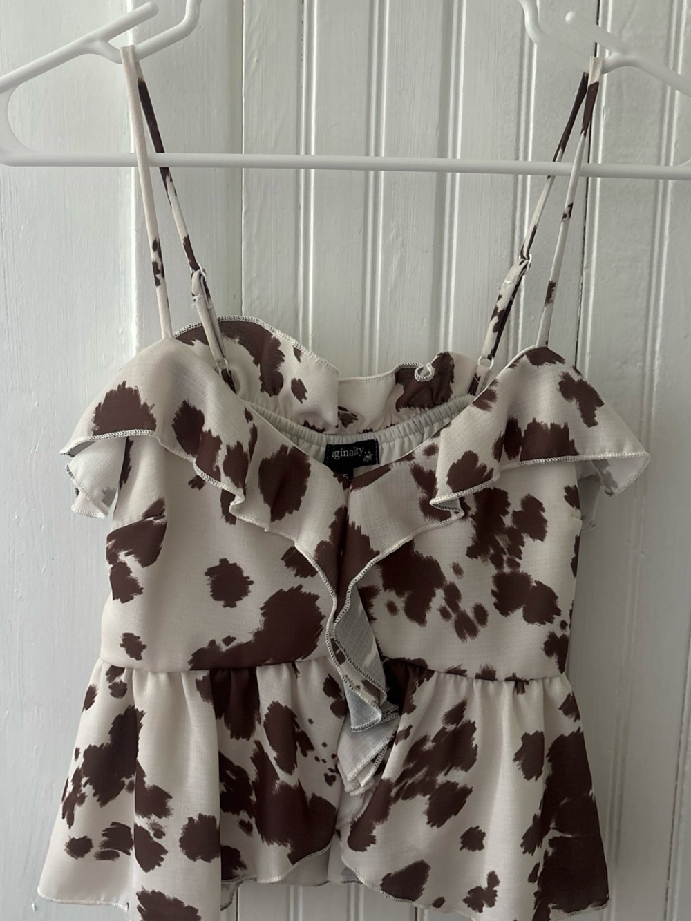Girls Cream and Brown Ruffle Spaghetti-Strap Dress
